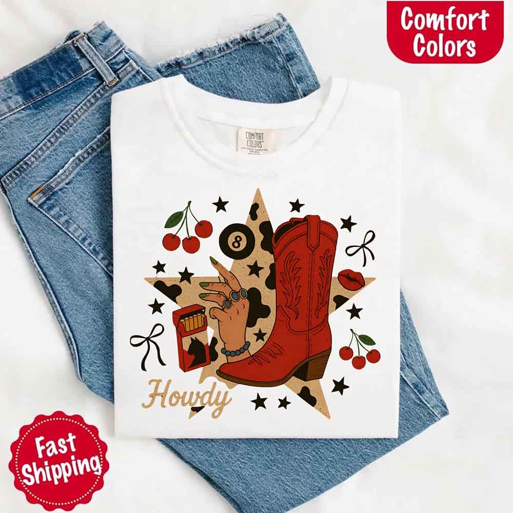 Howdy Cowgirl Star Collage Comfort Color Shirt