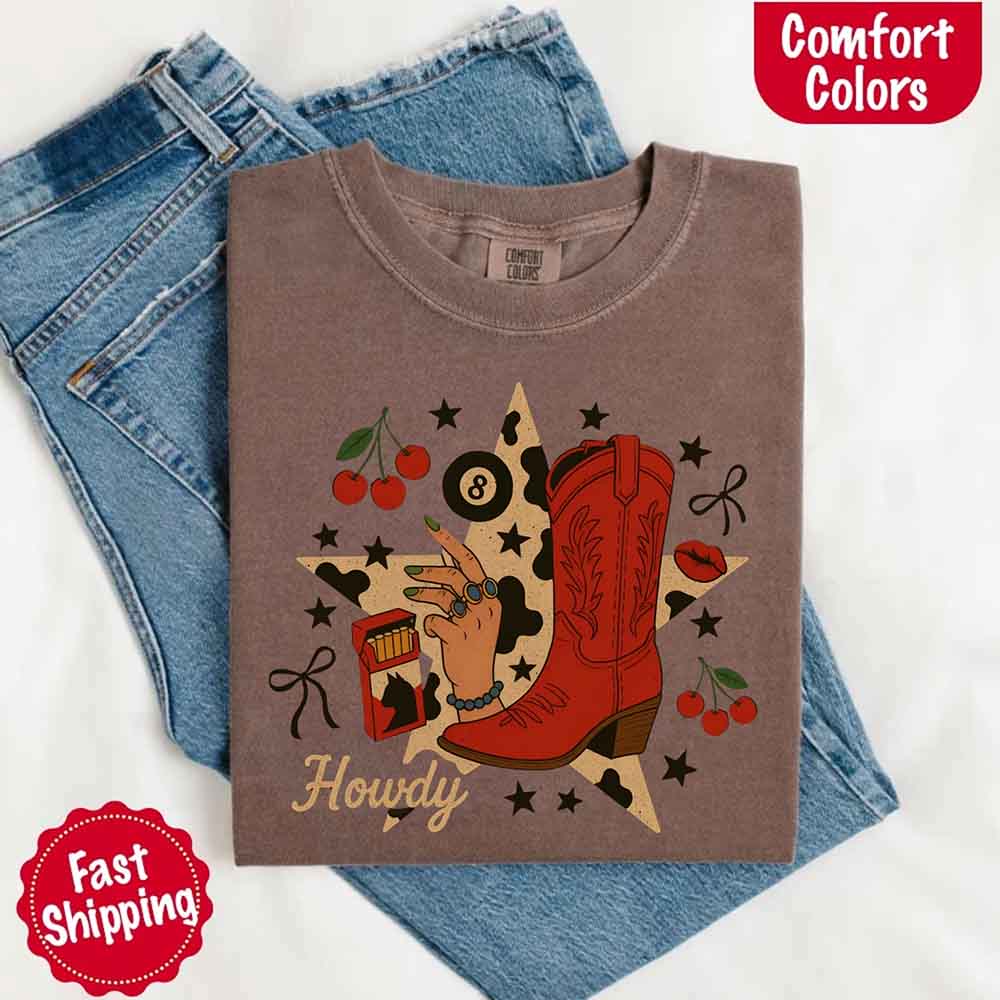 Howdy Cowgirl Star Collage Comfort Color Shirt