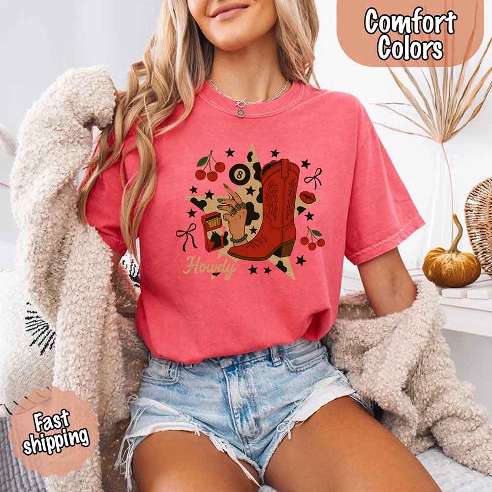 Howdy Cowgirl Star Collage Comfort Color Shirt