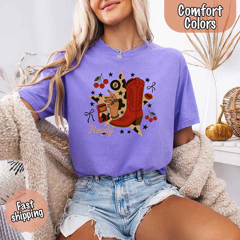 Howdy Cowgirl Star Collage Comfort Color Shirt