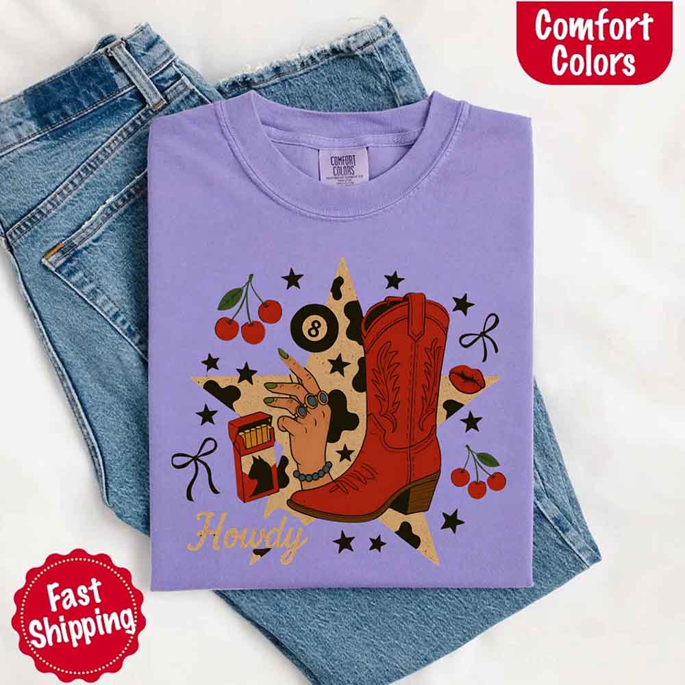 Howdy Cowgirl Star Collage Comfort Color Shirt
