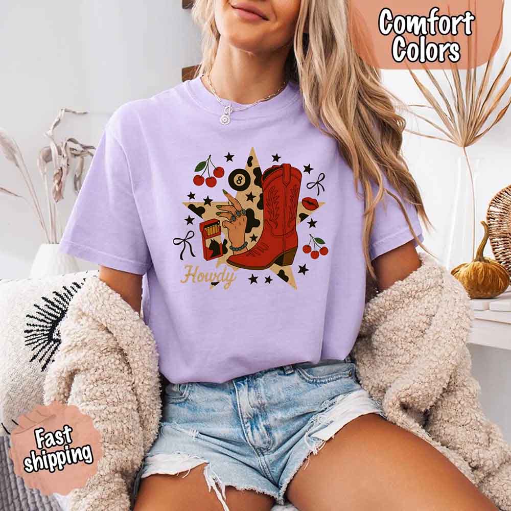 Howdy Cowgirl Star Collage Comfort Color Shirt