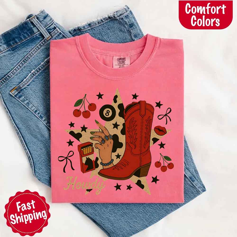 Howdy Cowgirl Star Collage Comfort Color Shirt