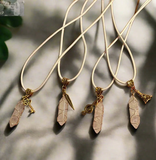 Goldtone Wire Wrap Clear Quartz Necklace