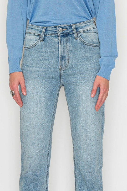 High Rise Slim Ankle Straight Jeans Light Stone Wash AT1747STL