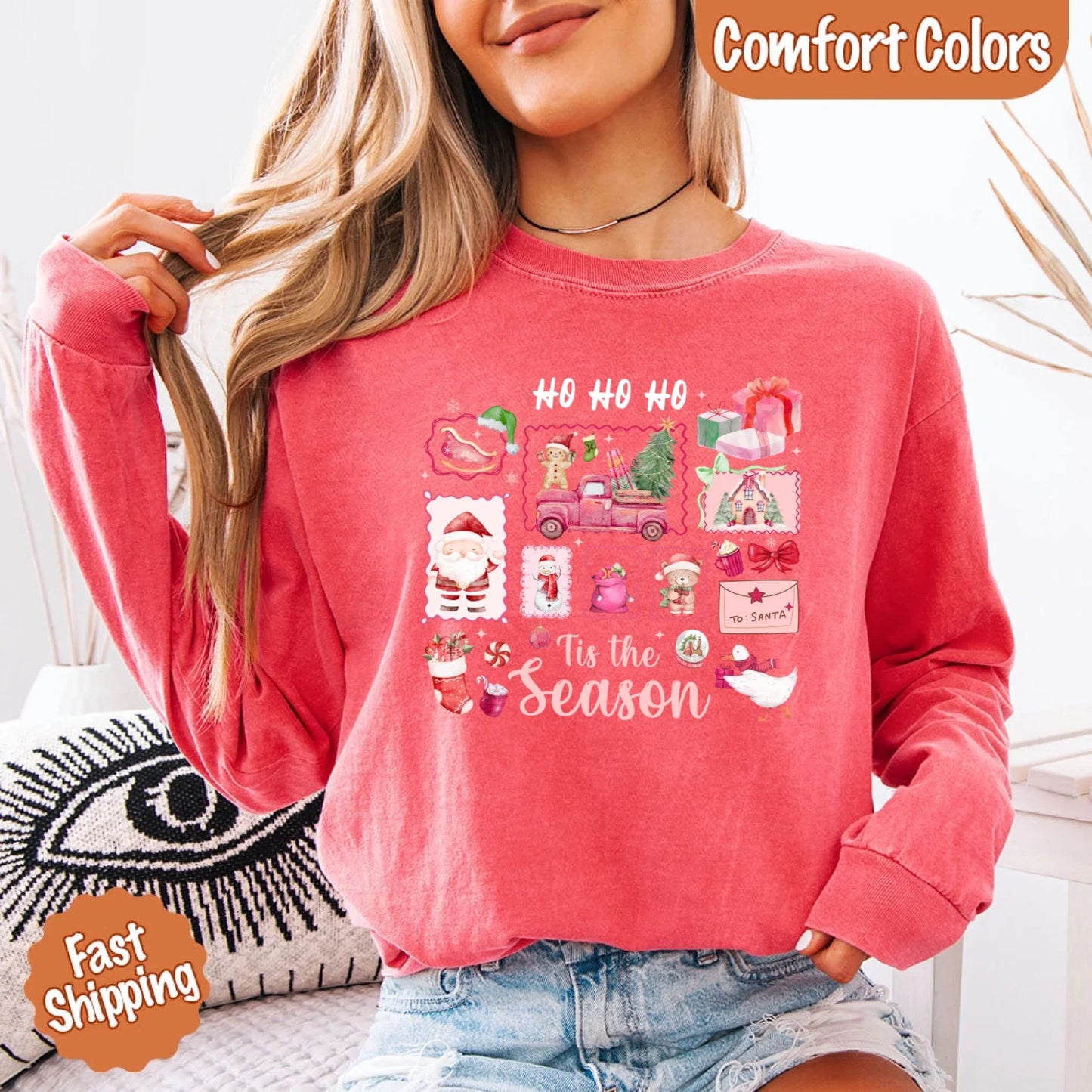 Ho Ho Ho Tis The Season Long Sleeve Christmas Shirt Comfort Colors
