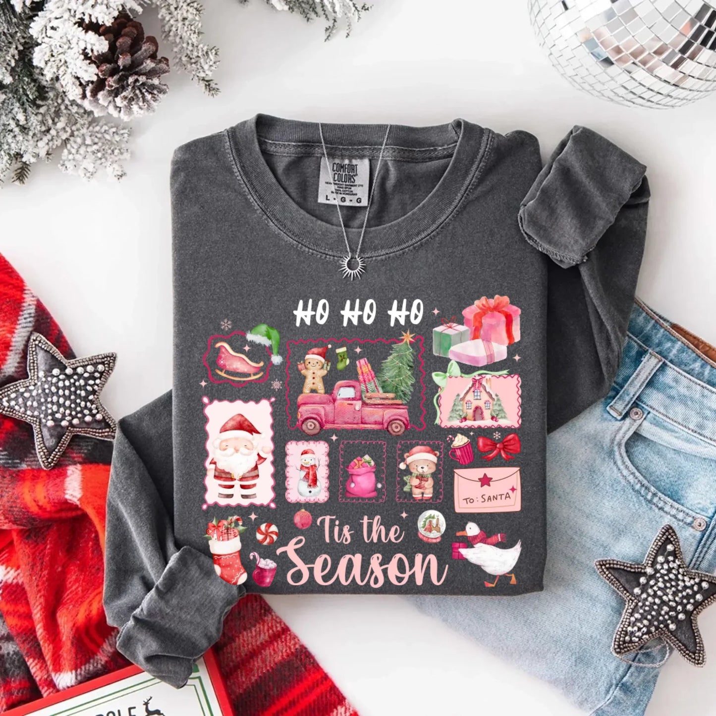 Ho Ho Ho Tis The Season Long Sleeve Christmas Shirt Comfort Colors