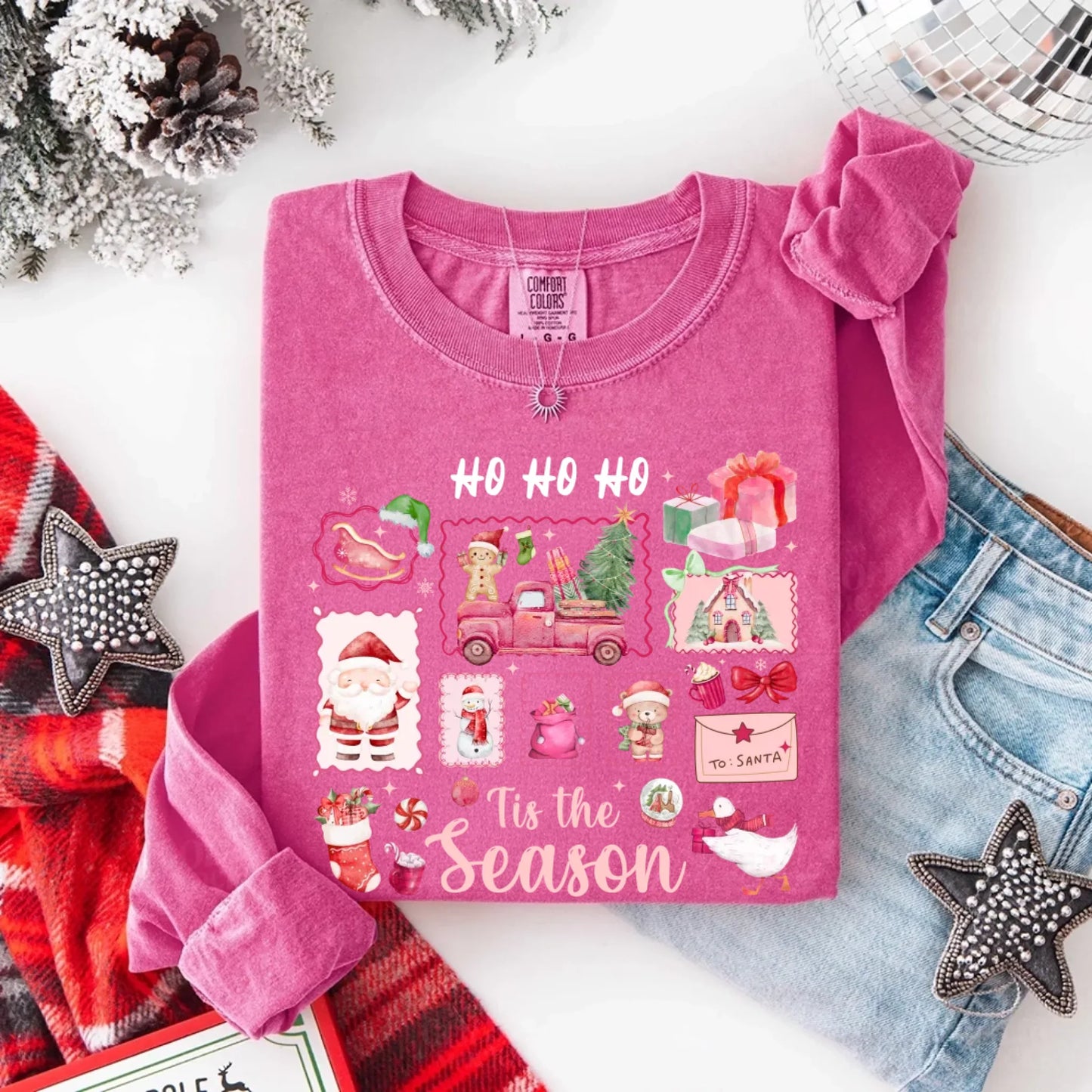 Ho Ho Ho Tis The Season Long Sleeve Christmas Shirt Comfort Colors