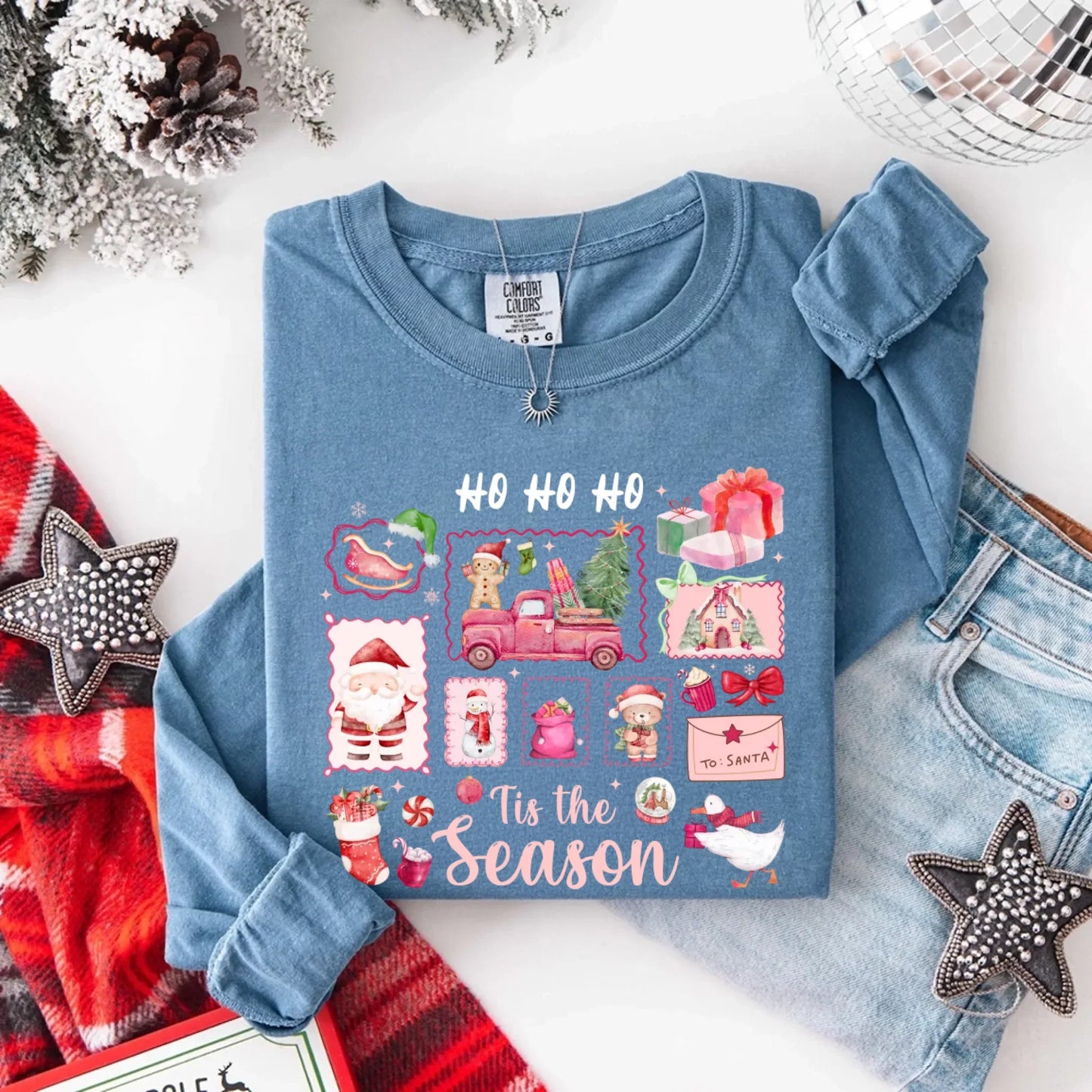 Ho Ho Ho Tis The Season Long Sleeve Christmas Shirt Comfort Colors