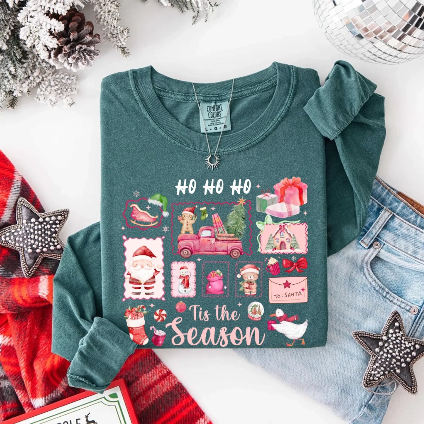 Ho Ho Ho Tis The Season Long Sleeve Christmas Shirt Comfort Colors