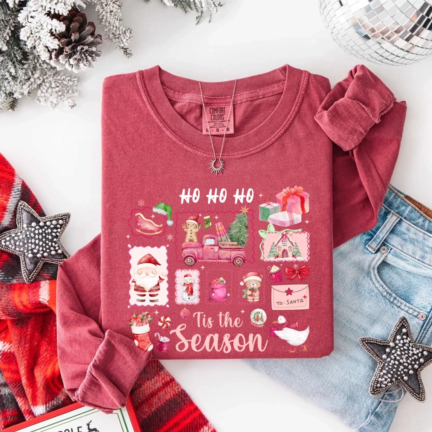 Ho Ho Ho Tis The Season Long Sleeve Christmas Shirt Comfort Colors