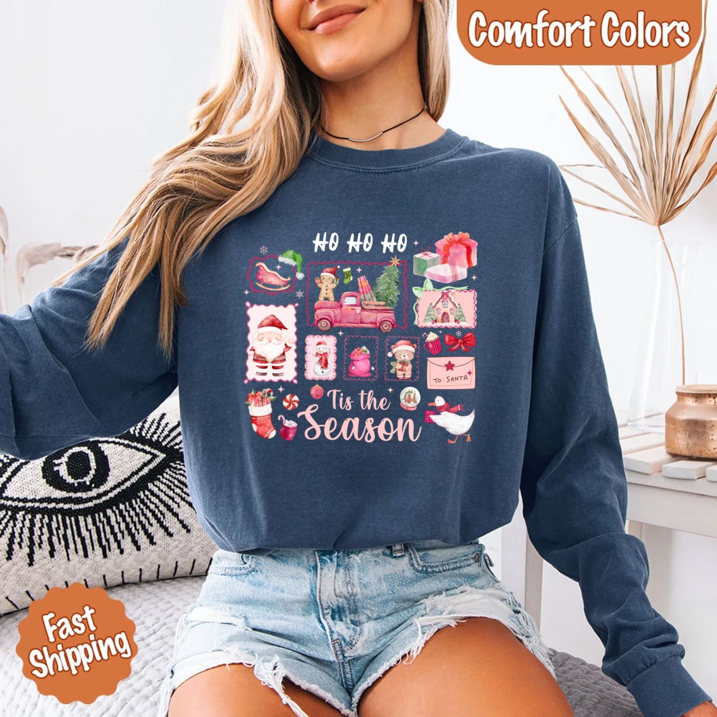 Ho Ho Ho Tis The Season Long Sleeve Christmas Shirt Comfort Colors