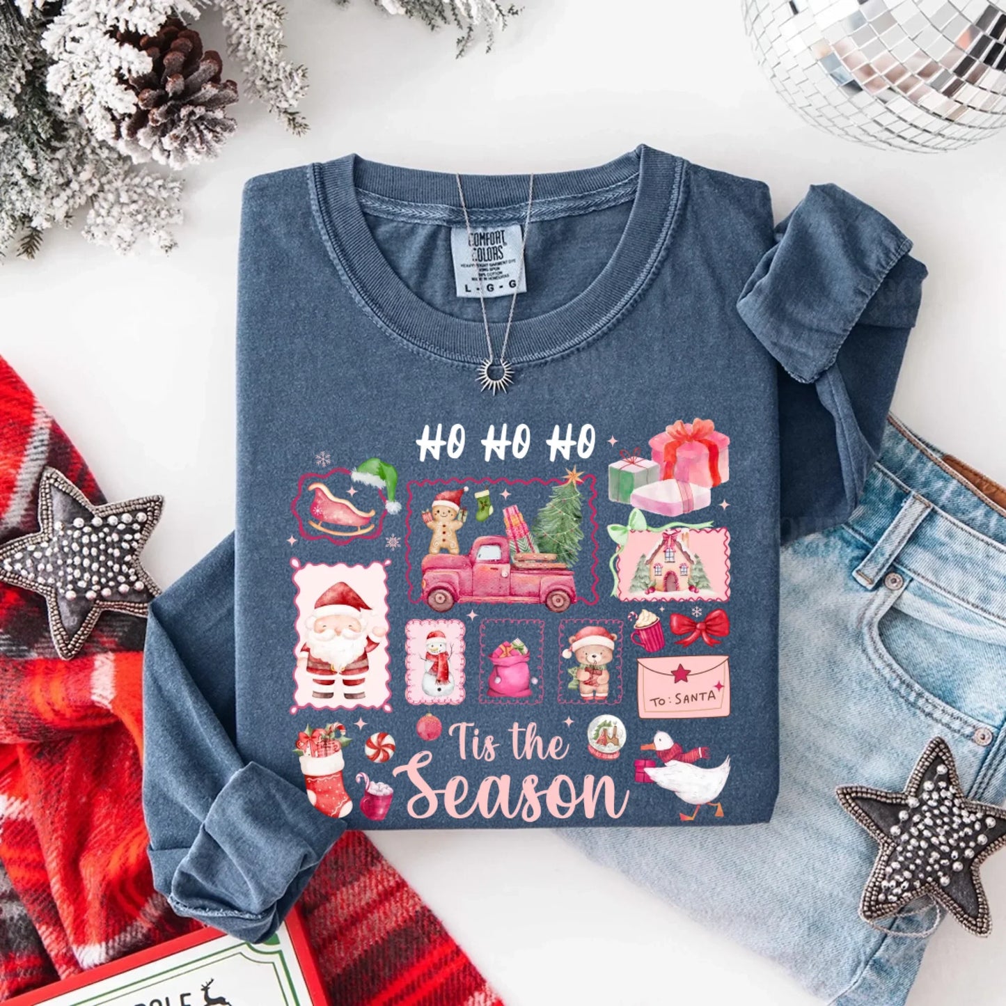 Ho Ho Ho Tis The Season Long Sleeve Christmas Shirt Comfort Colors