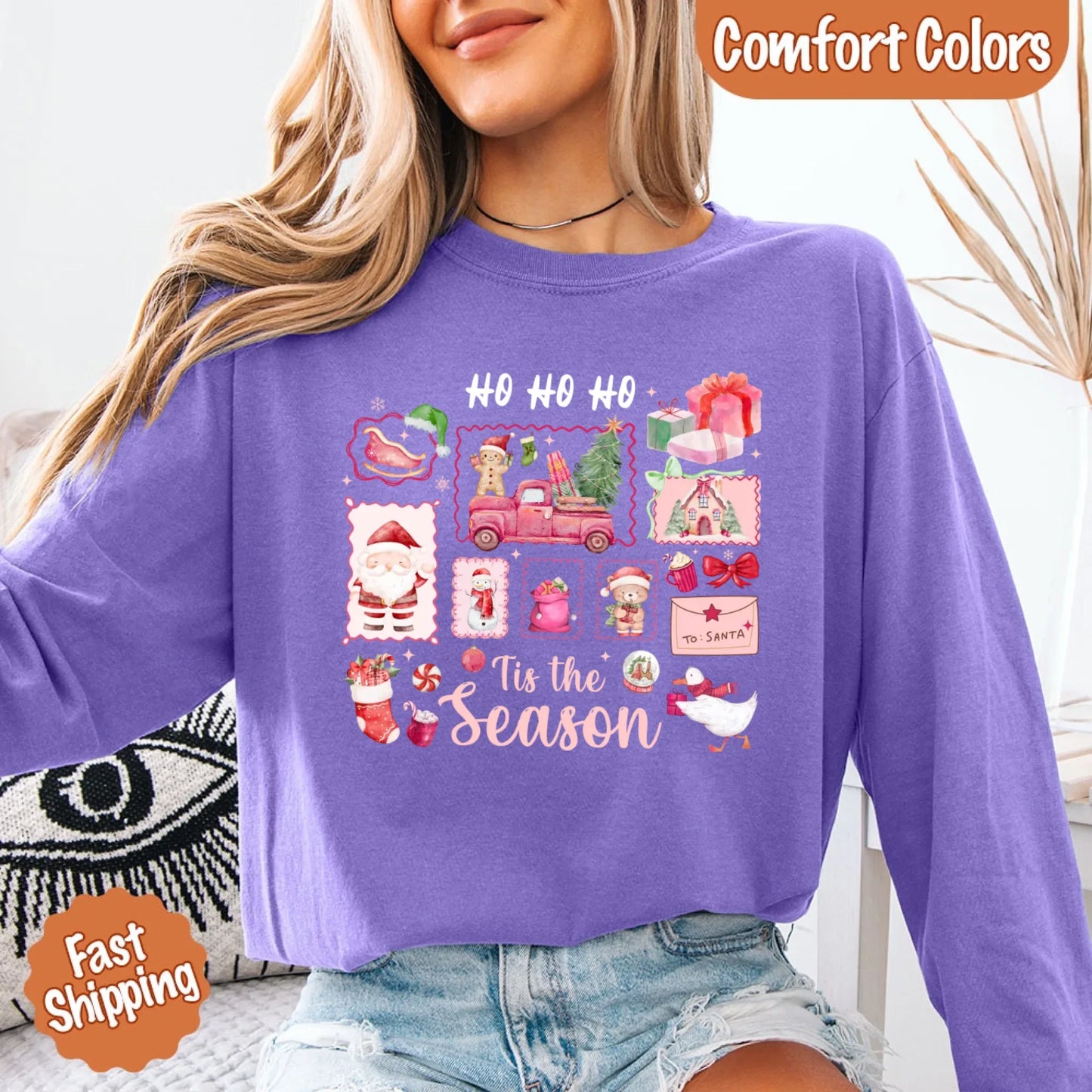 Ho Ho Ho Tis The Season Long Sleeve Christmas Shirt Comfort Colors