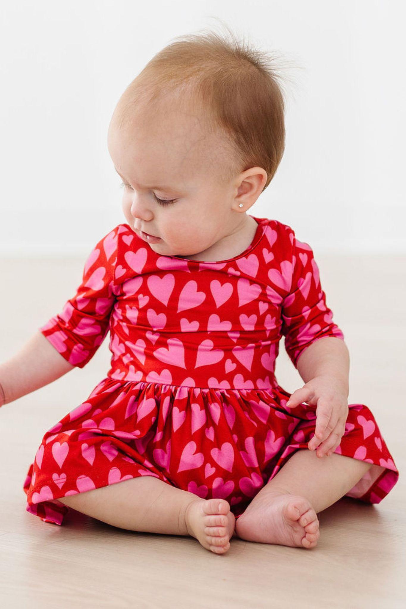 Hearts & Hugs 3/4 Sleeve Twirl Bodysuit Baby Wear Mila & Rose