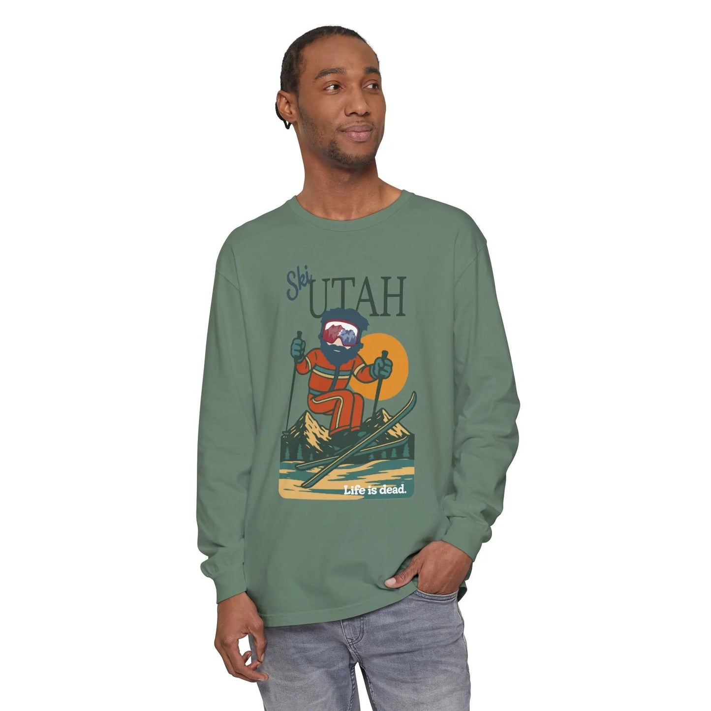 Ski Utah Garment-Dyed Long Sleeve T-Shirt Mountain Collection