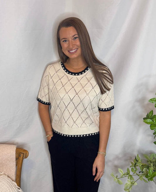 Diamond Detailing Cream Black Sweater Top Sweet Jude Boutique
