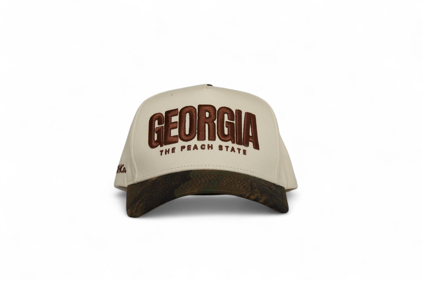Camo Georgia Snapback Trucker Hat Beige and Camo Destination Hat Co.