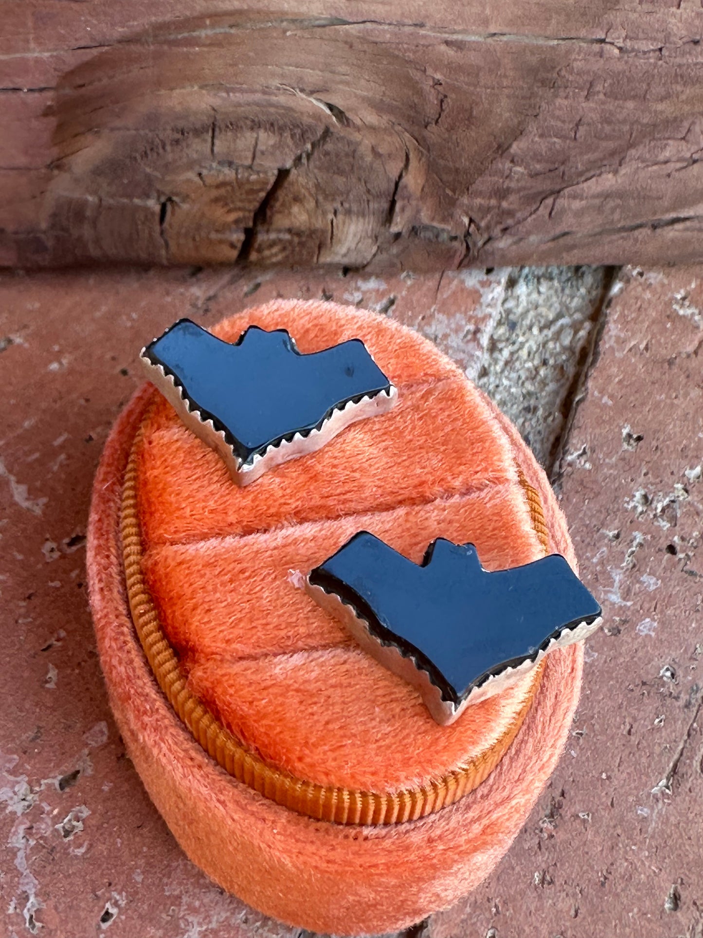 Sterling Silver and Onyx Bat Handmade Post Earrings Halloween Collection