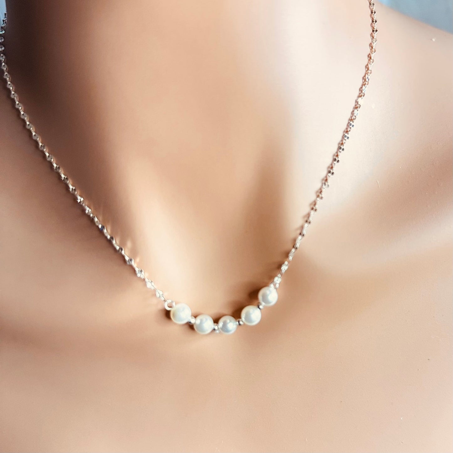 925 Sterling Silver Delicate Pearl Chain Necklace