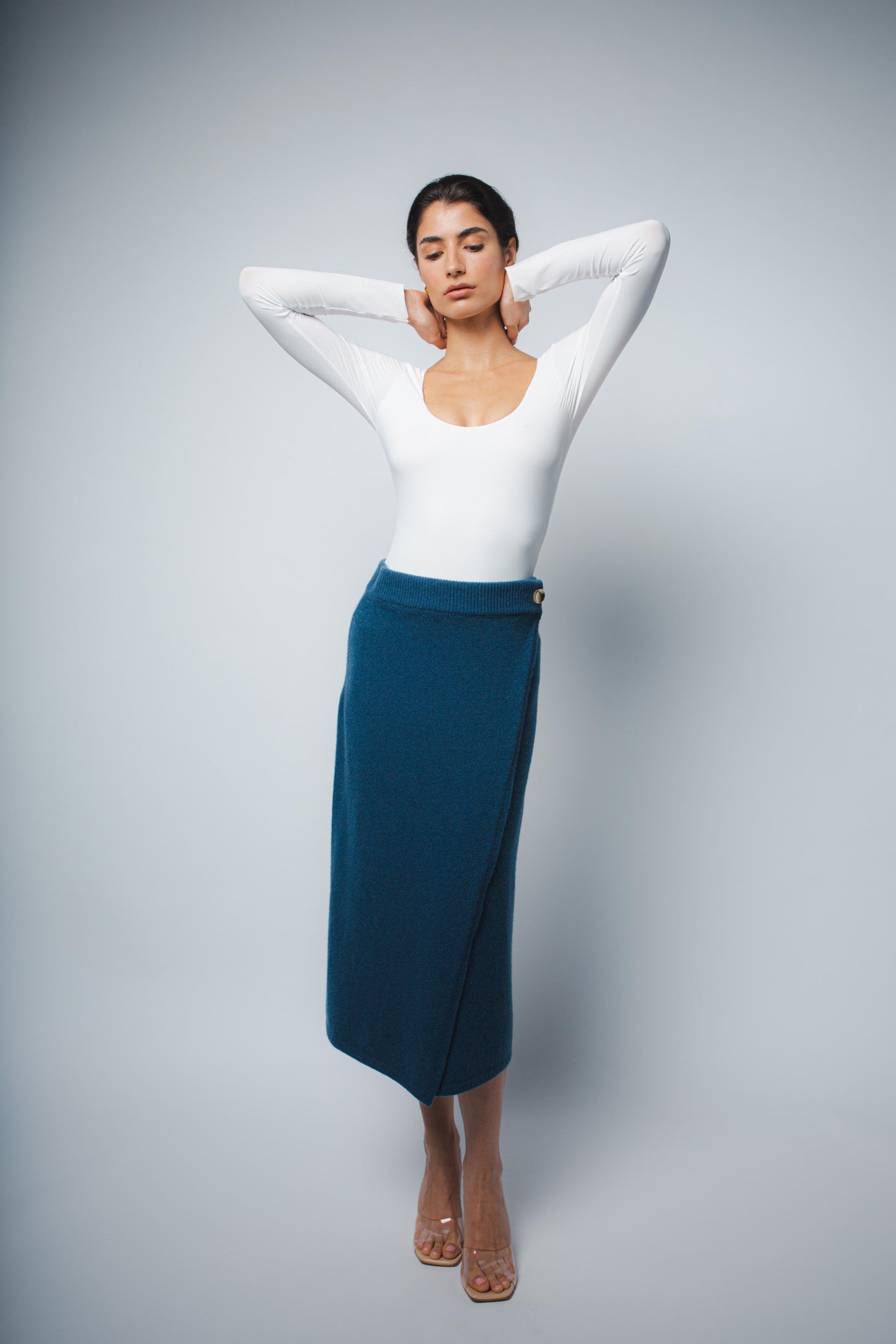 MILA CASHMERE WRAP SKIRT IN PEACOCK