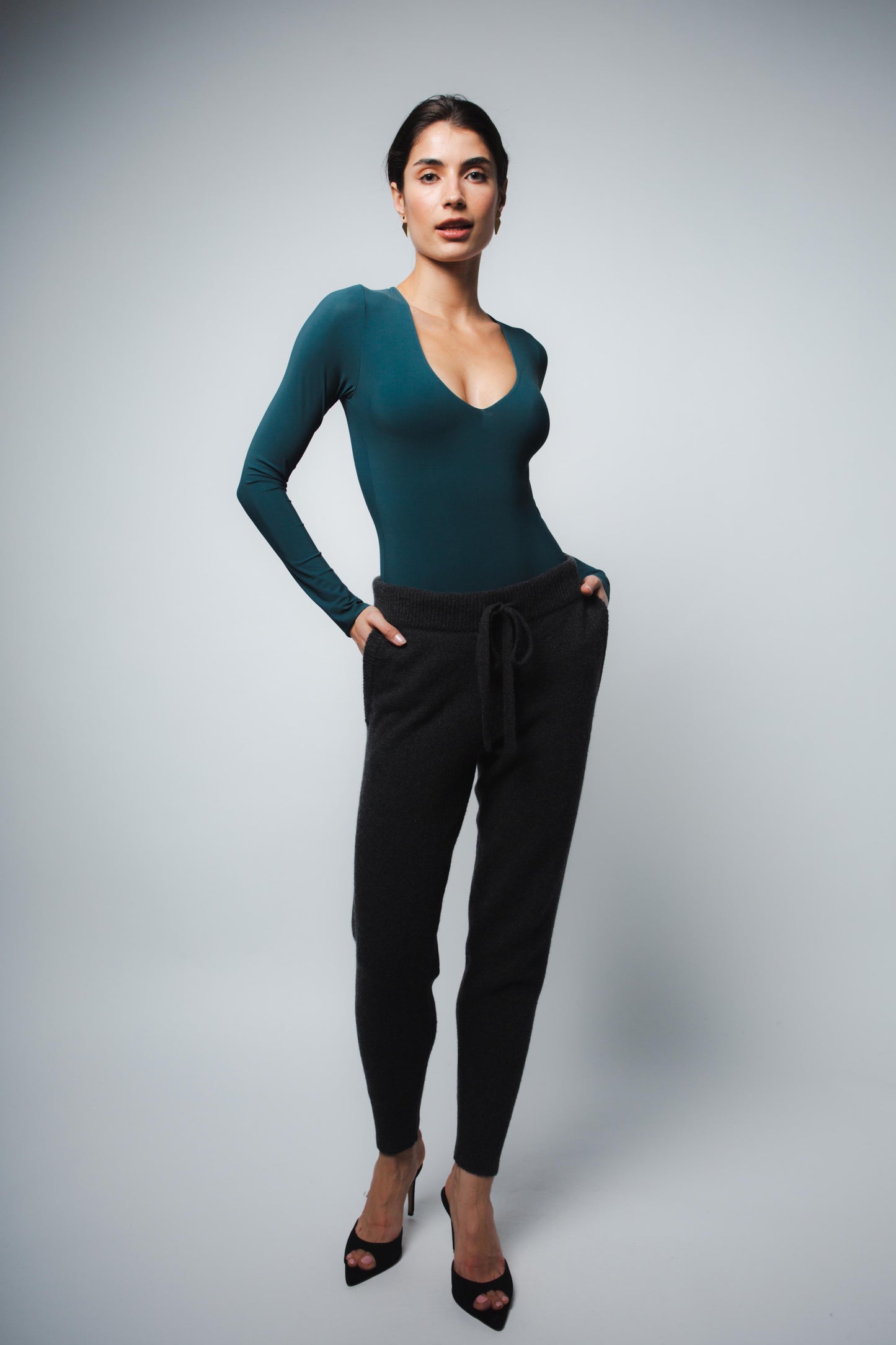 NOVA MICROJERSEY V-NECK BODYSUIT IN FERN