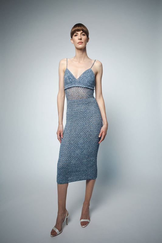 Blue Denim Hand Crochet Strappy Dress Viola