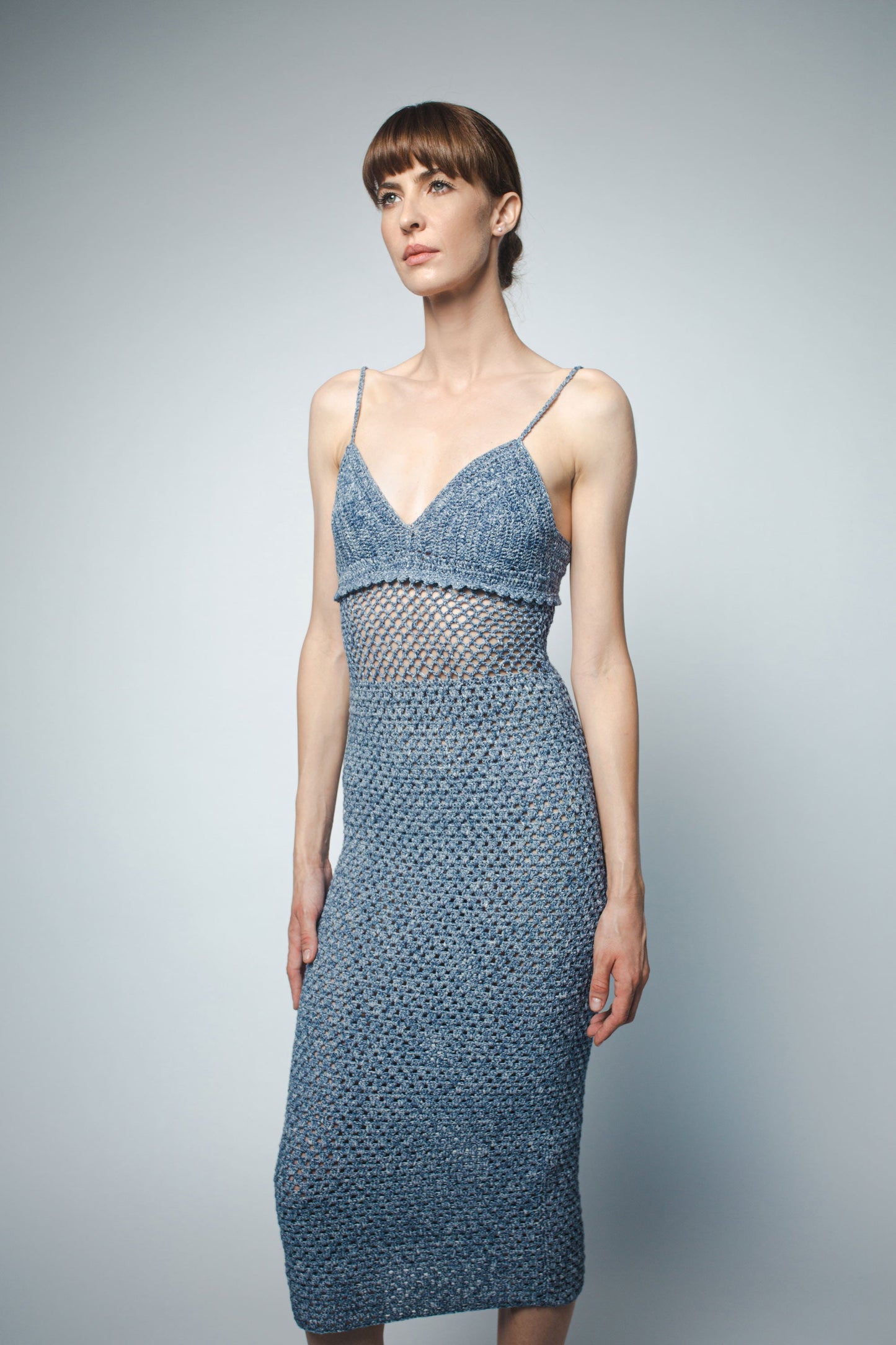 Blue Denim Hand Crochet Strappy Dress Viola