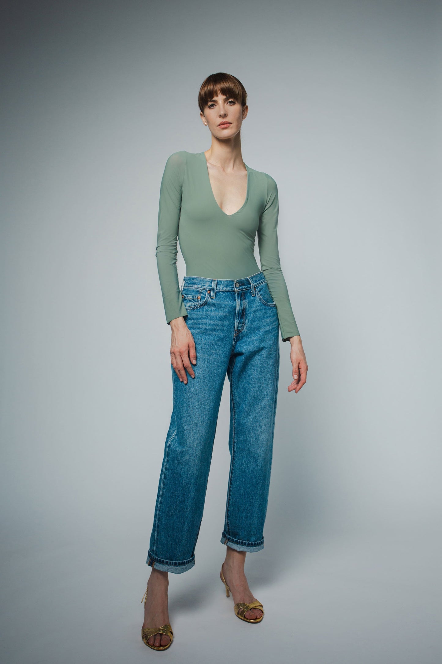 NOVA V-NECK BODYSUIT IN SAGE