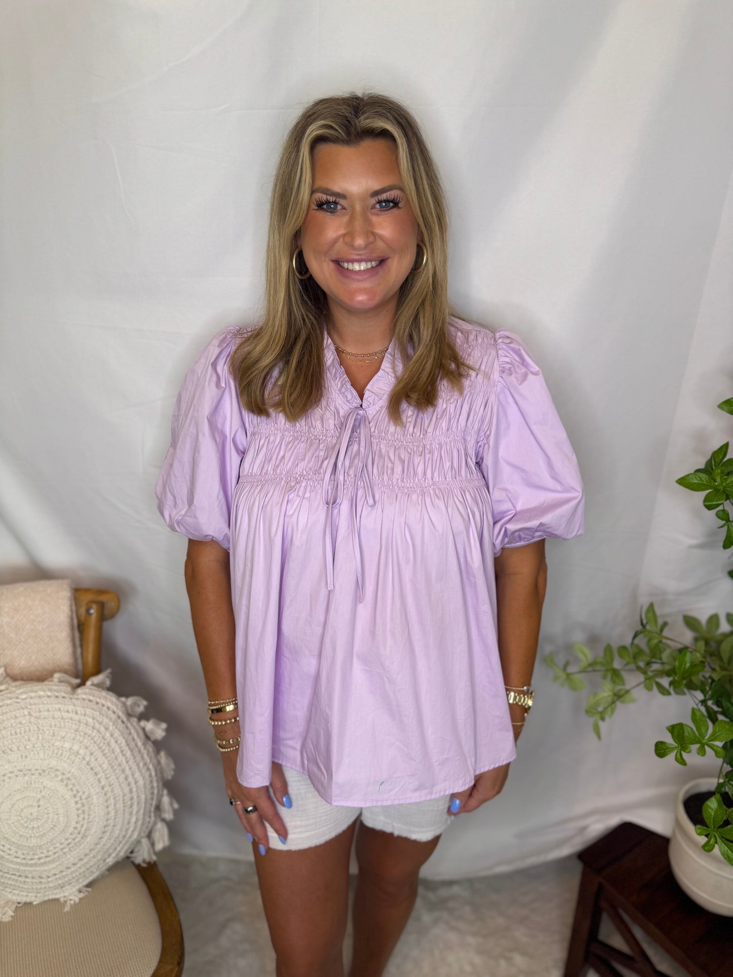 Lilac Bubble Sleeve Top Blouse Sweet Jude Boutique