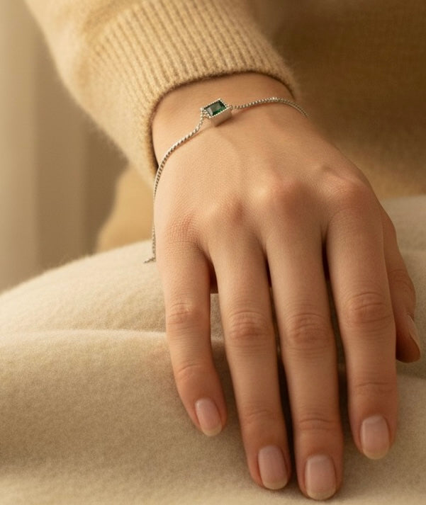 Green Zircon Elegant Gold-Plated S925 Sterling Silver Bracelet