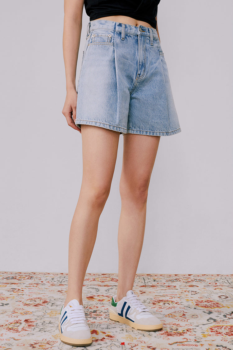 Pleated Fun Short High-Rise Mid-Weight Denim Shorts Hey Joanie