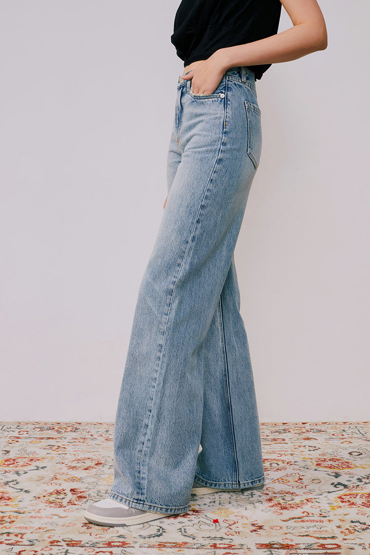High Rise Baggy Jeans Mid-weight Denim Full Length Angeles