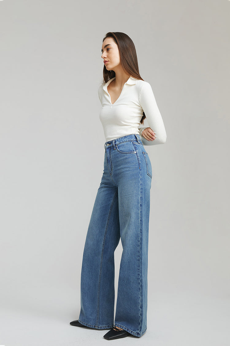 High Rise Baggy Jeans Full Length Wide Leg Angeles