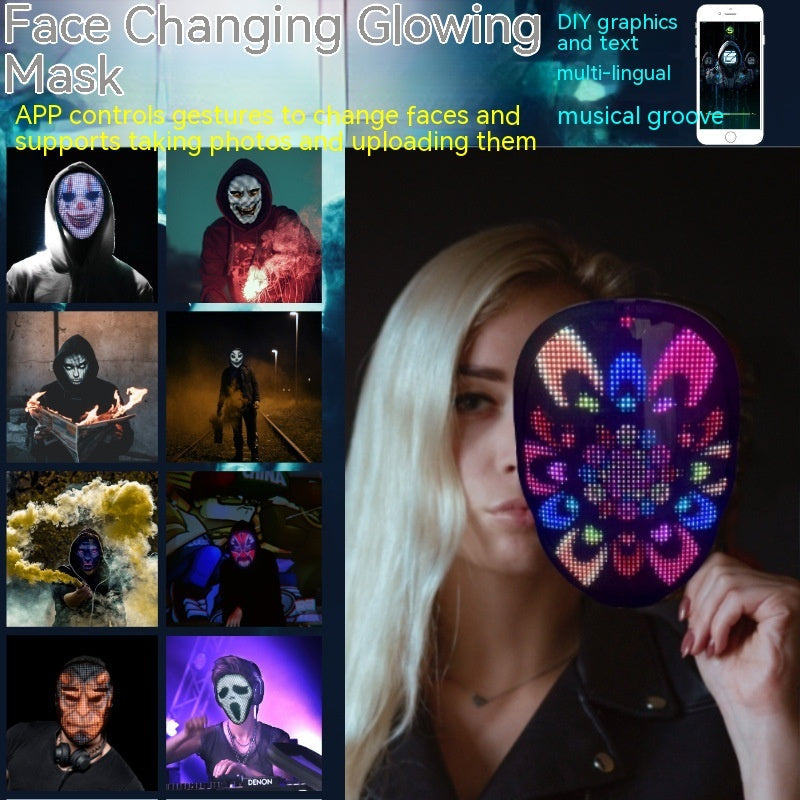 Halloween Full Color LED Luminous Face Changing Mask Party Props