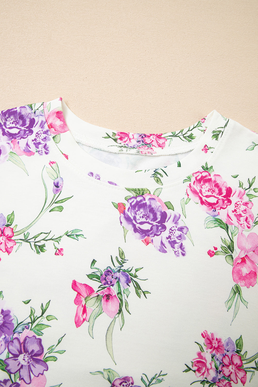 Apricot Floral Print Drawstring Lounge Pants Set Pullover