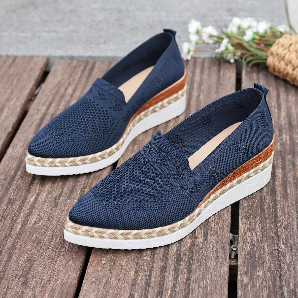 Woven Rope Platform Snakeskin Pointed-Toe Flats Women’s Trendy Flats