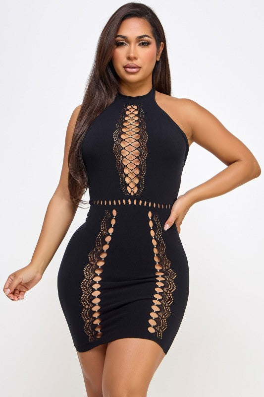 Mariah Lace Crisscross Cutout Mini Dress