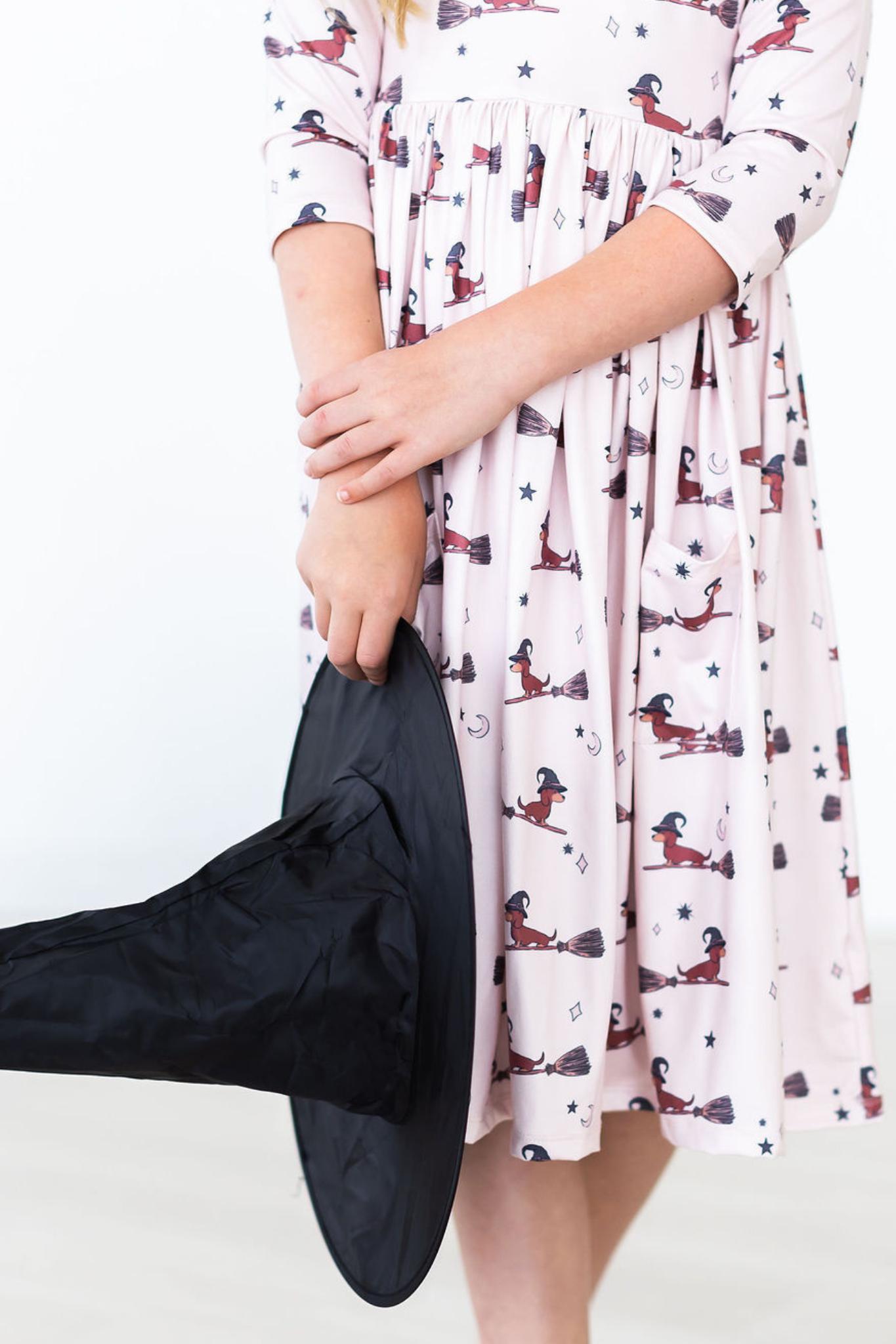 Happy Howl-oween Twirly 3/4 Sleeve Pocket Dress