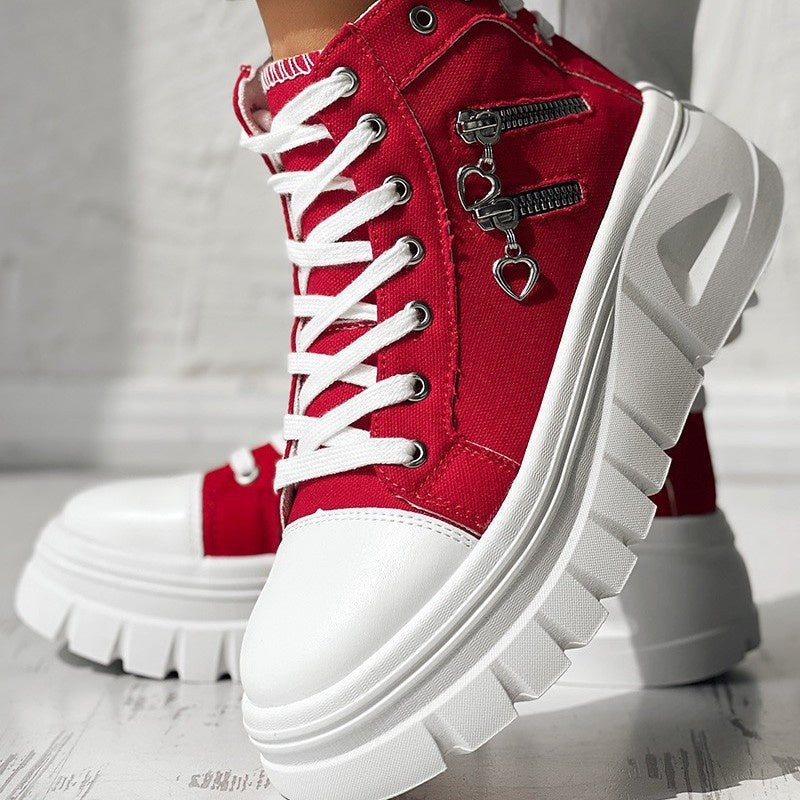 Muffin Heel Side-Zipper Dual Lace-Up Casual Sneakers Women