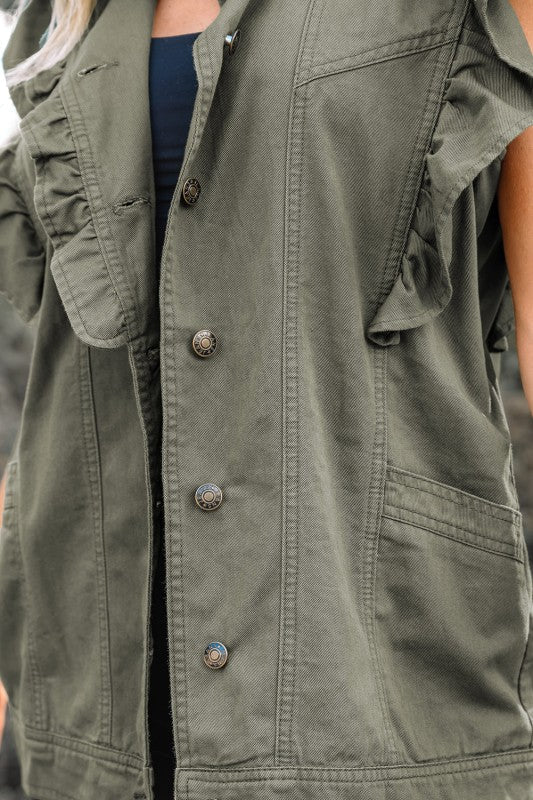 Denim Patchwork Ruffle Sleeve Jacket Vest