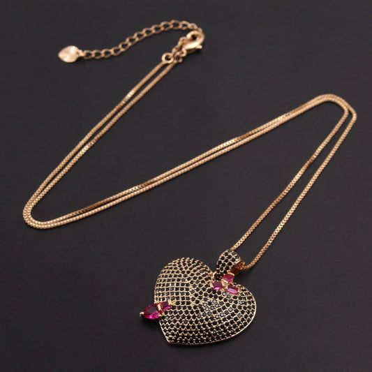 AAA Full Zirconium Peach Heart Necklace Women's Real Gold Plated Copper