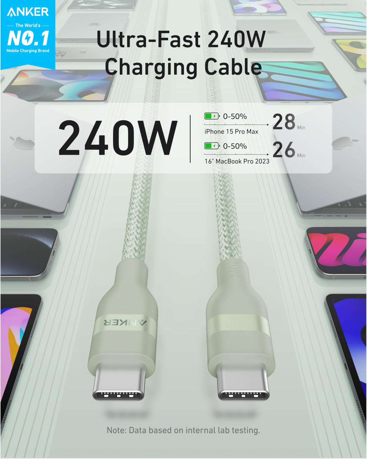 Anker 240W Upcycled-Braided USB-C to USB-C Cable (3 ft / 6 ft)