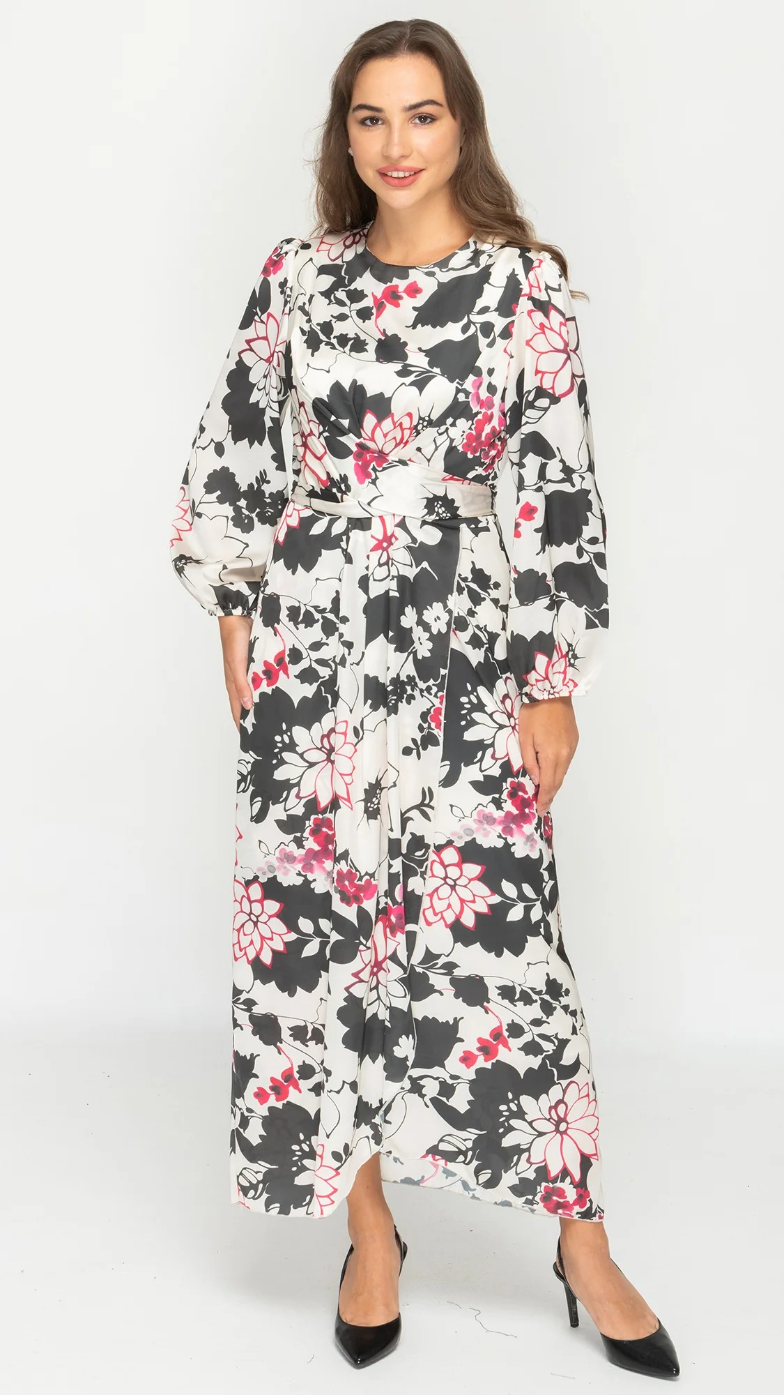 Satin Lightweight Wrap Dress with Front Tie