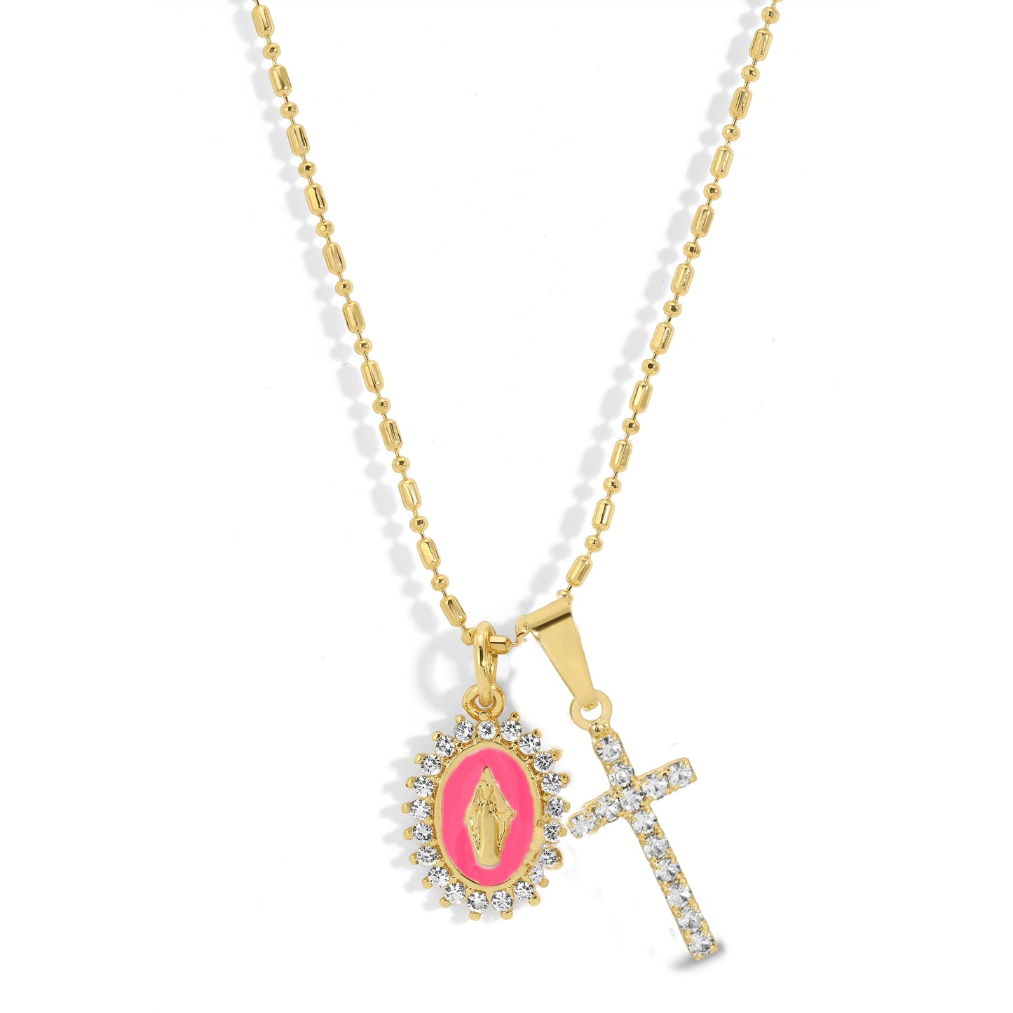 Hot Pink Lady Lourdes multi-charm Necklace
