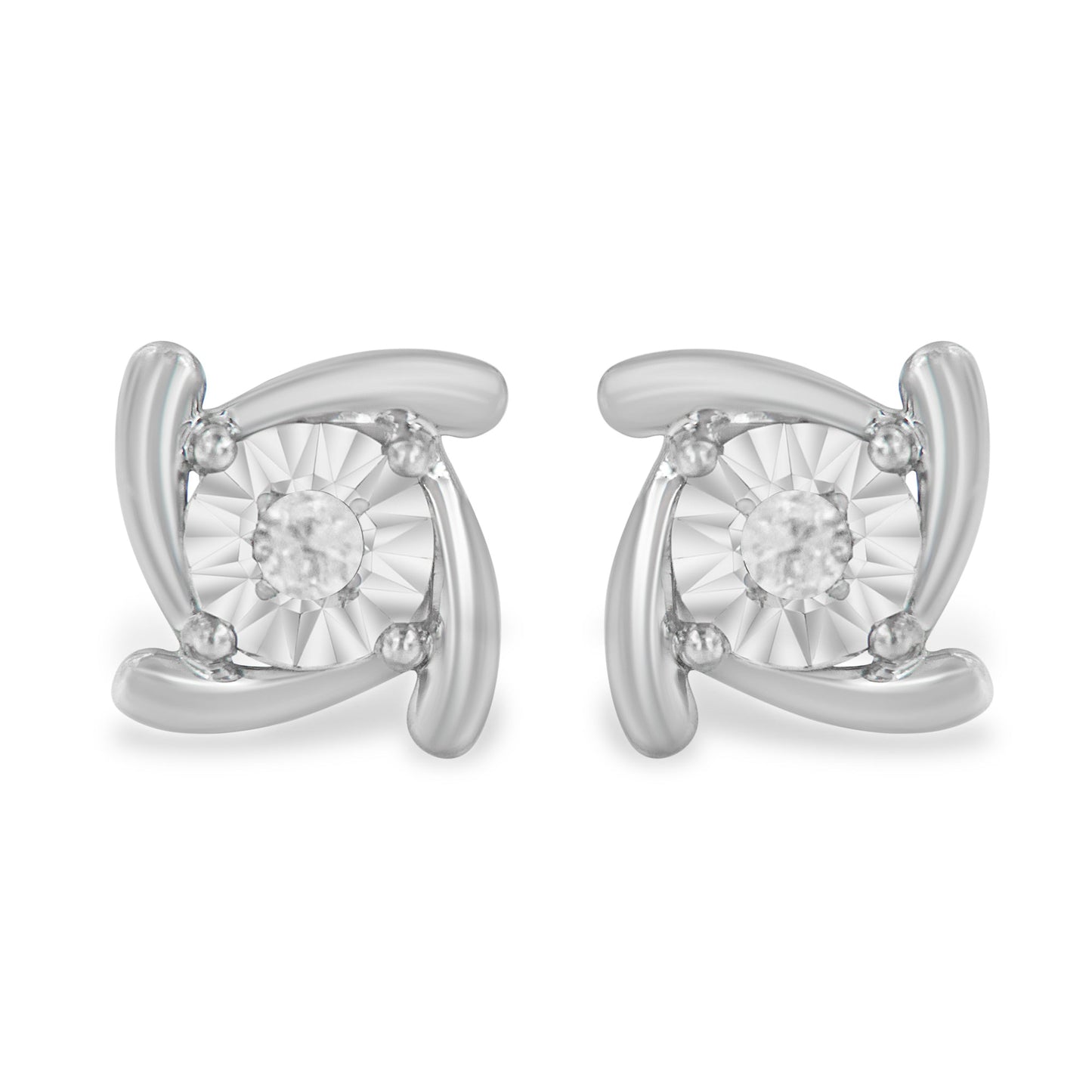 .925 Sterling Silver 1/10 Cttw Round Brilliant-Cut Near Colorless Diamond Miracle-Set Square Pinwheel Stud Earrings (I-J Color, I3 Clarity)