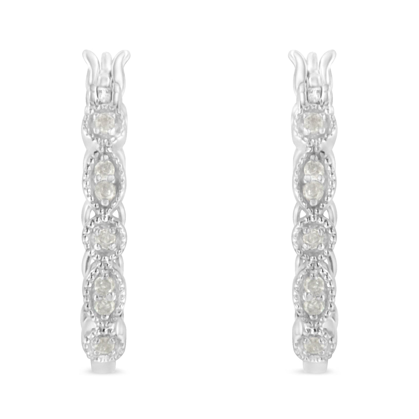 .925 Sterling Silver 1/6 Cttw Diamond Milgrain Hoop Earring (I-J Color, I3 Clarity)