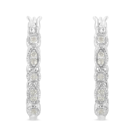.925 Sterling Silver 1/6 Cttw Diamond Milgrain Hoop Earring (I-J Color, I3 Clarity)