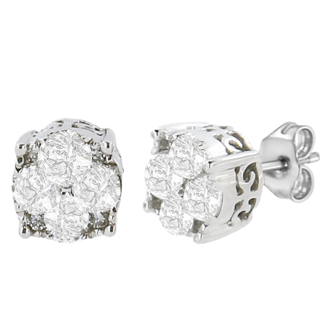 .925 Sterling Silver 1/2 Cttw Cttw Prong Set Lab Grown Round Diamond Cluster Stud Earring (F-G Color, Si1-Si2 Clarity)