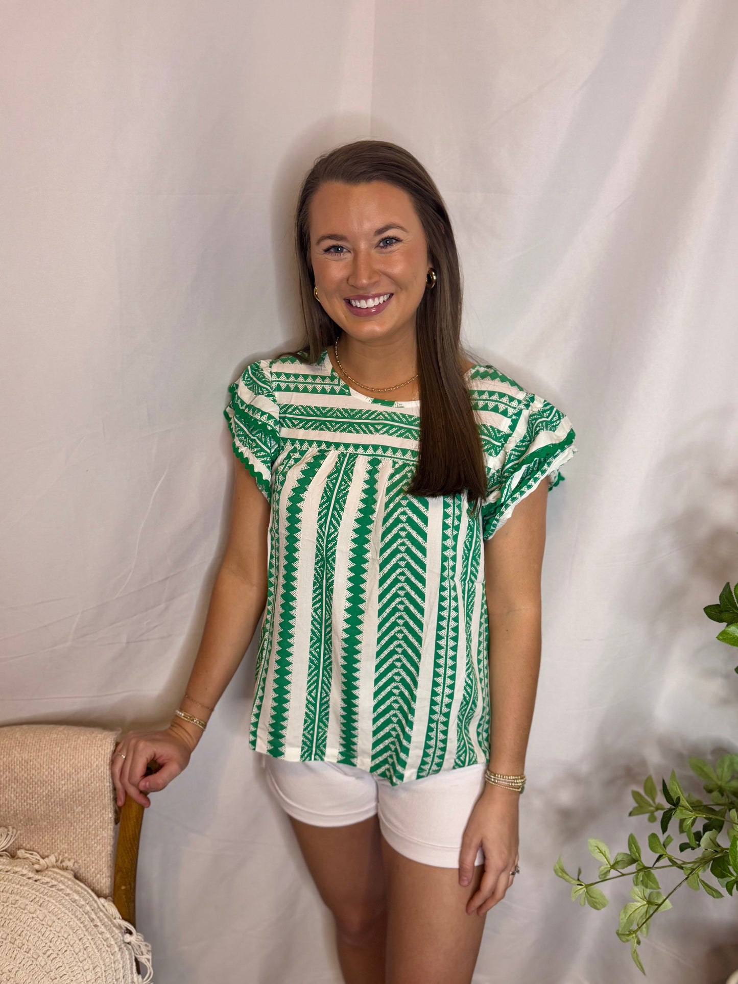 Green Printed Ruffle Sleeved Top Sweet Jude Boutique